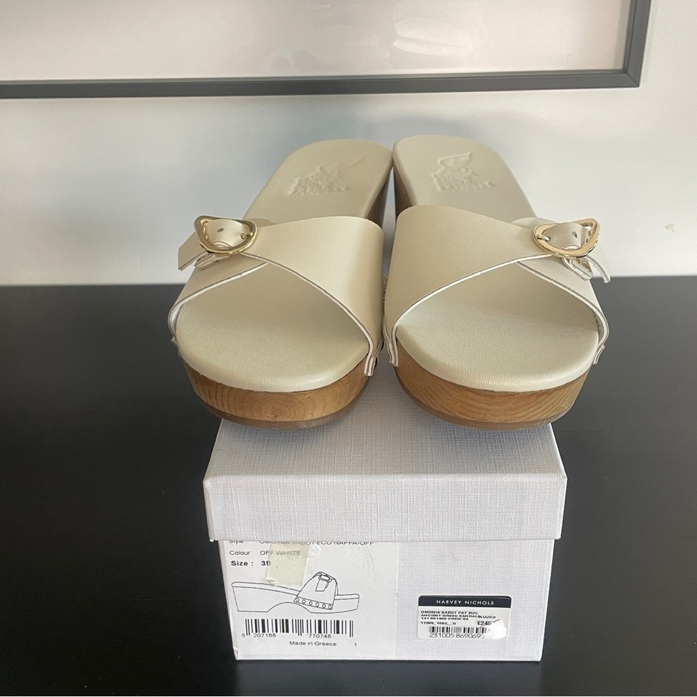 NIB Ancient Greek sandals Omonia Leather clog sandals off white color 39/8/8.5